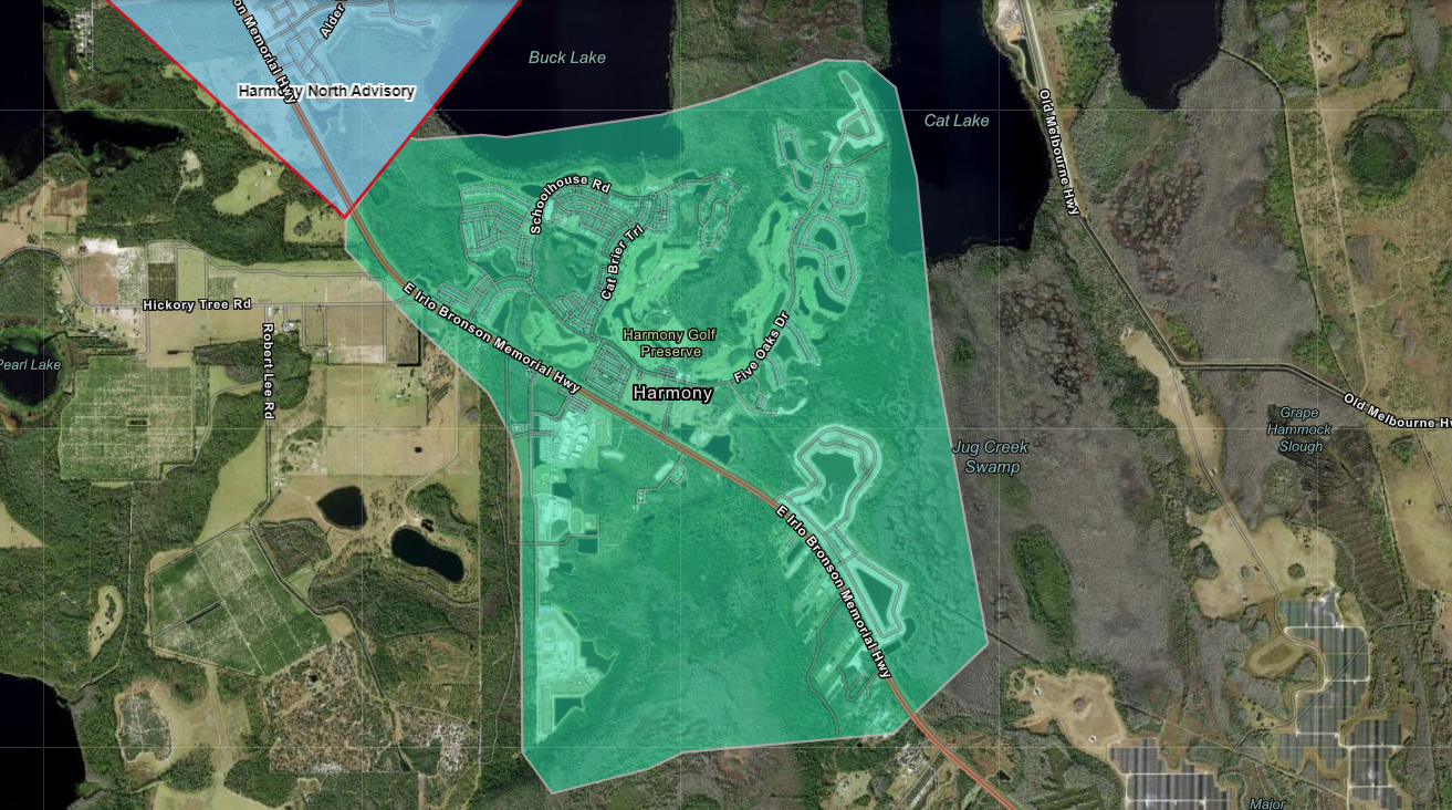 Map of rescinded precautionary boil water advisory shaded in green between east irlo bronson memorial highway