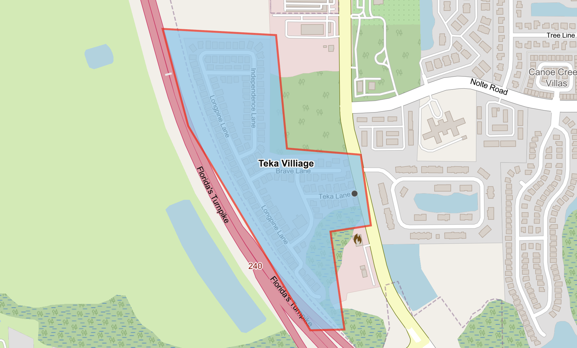 Map shows advisory in the Teka Village area highlighted in blue.