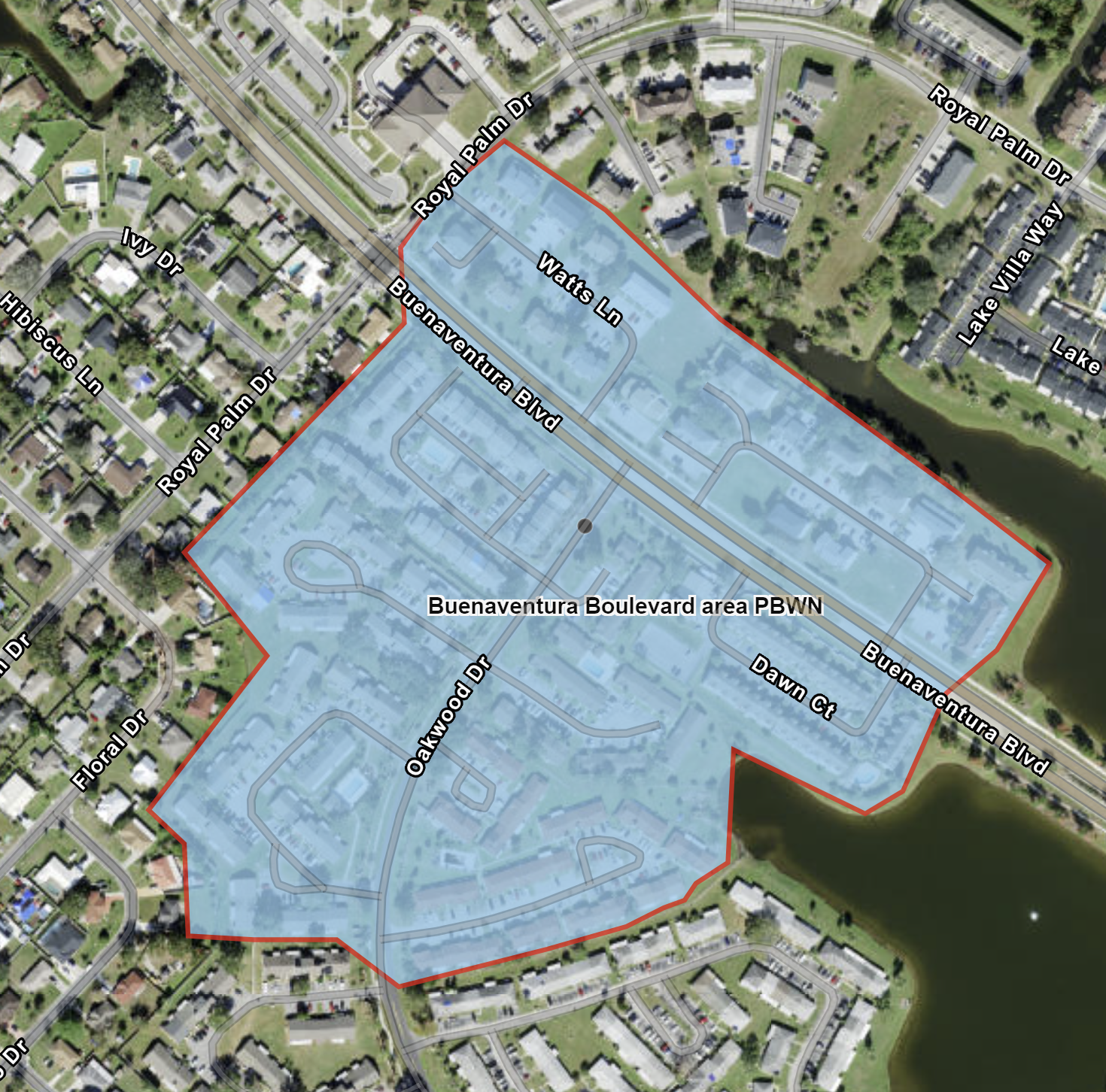 Area in blue on the map shows the advisory area in the Buenaventura Boulevard area.