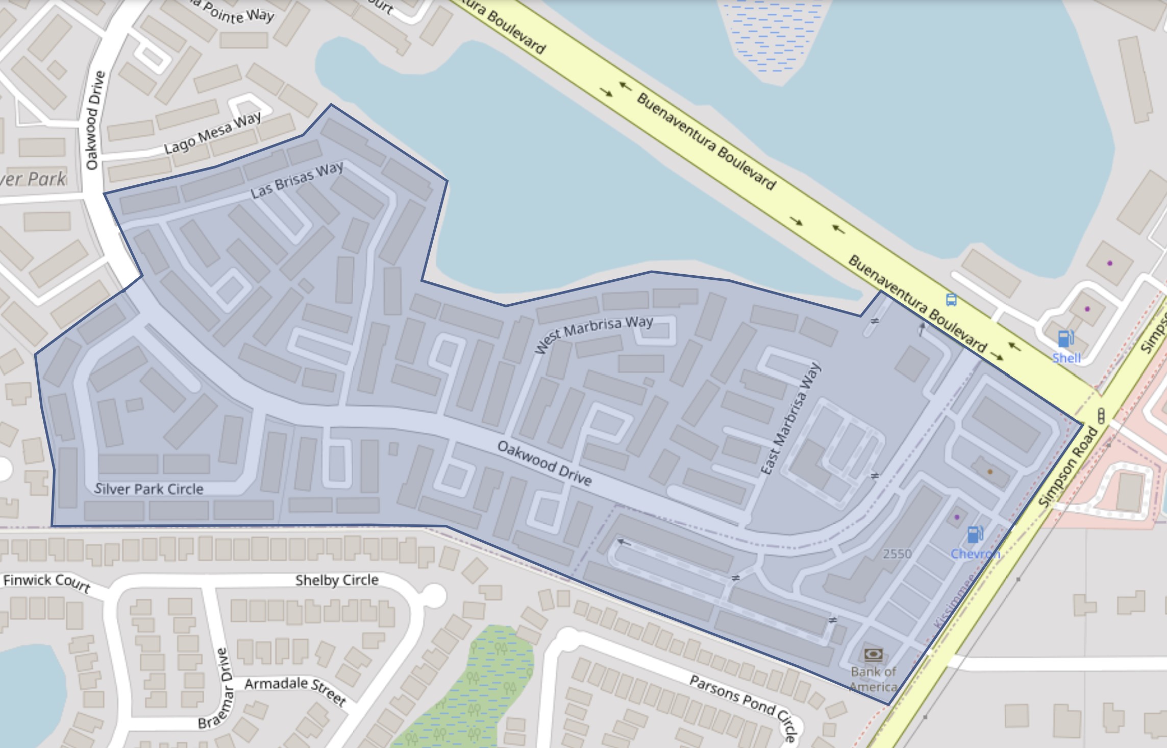 Map shows precautionary boil water advisory area highlighted in blue on Oakwood Drive from Las Brisas Way to Buenaventura Boulevard, and Silver Park Circle to Buenaventura Boulevard.