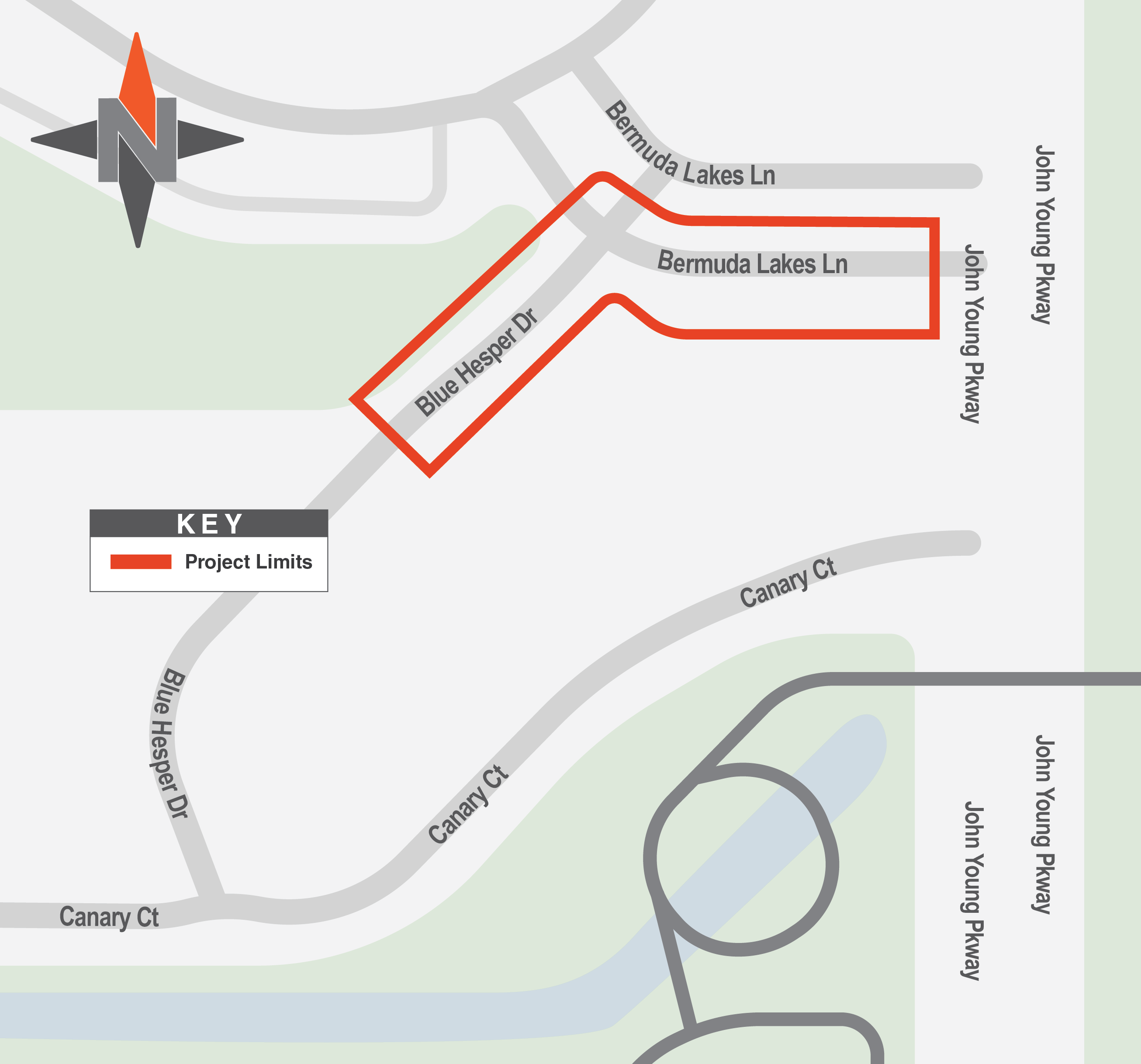 The map shows the closure area of Blue Hesper Drive and Bermuda Lakes Lane. 