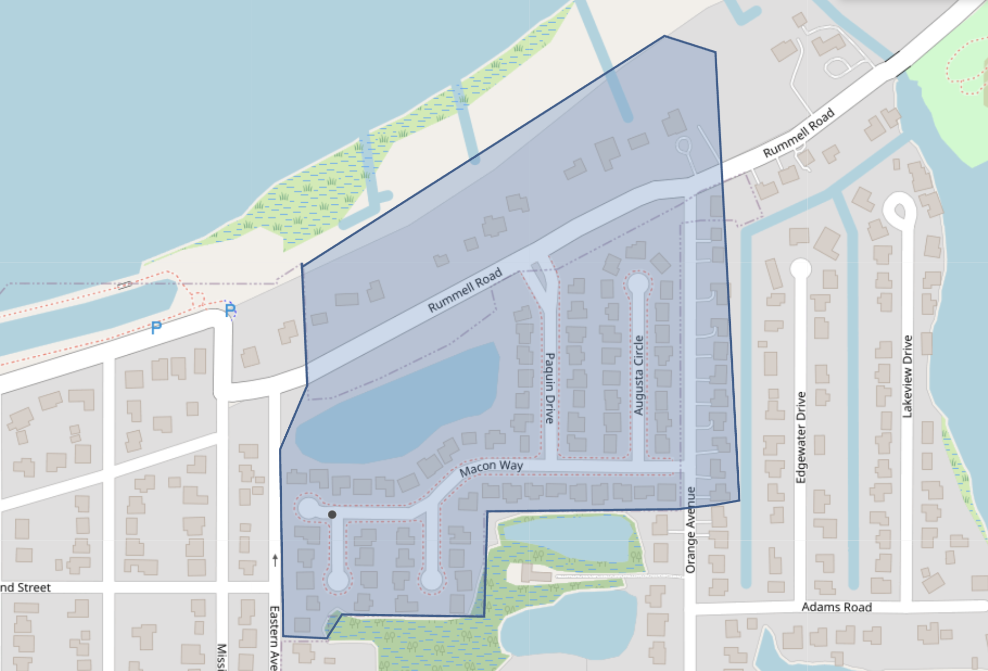 Map shows customers in the precautionary boil water advisory area in the Macon Way and Rummell Road area highlighted in blue. 