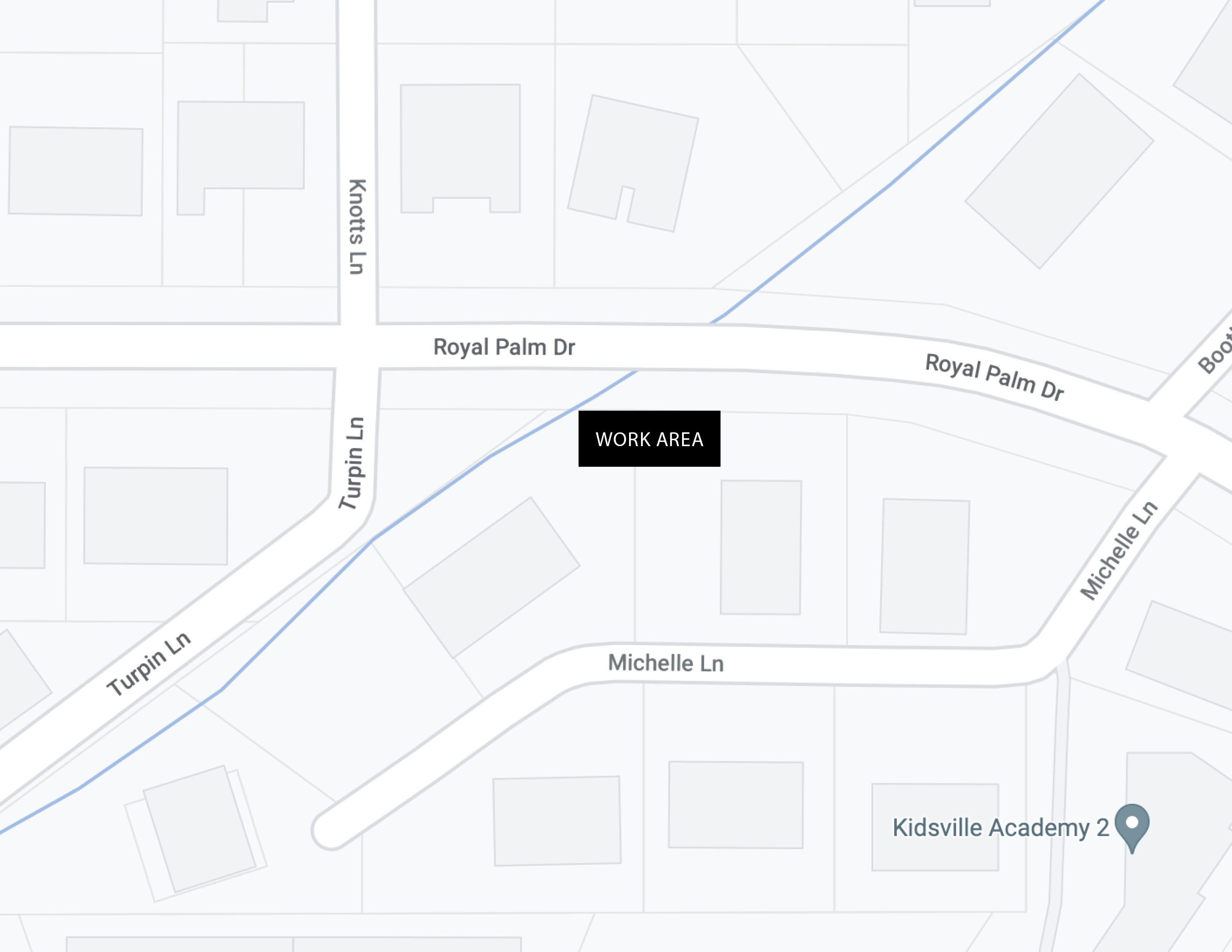 The map shows the work area which is located between Royal Palm Dr and Michelle Ln.