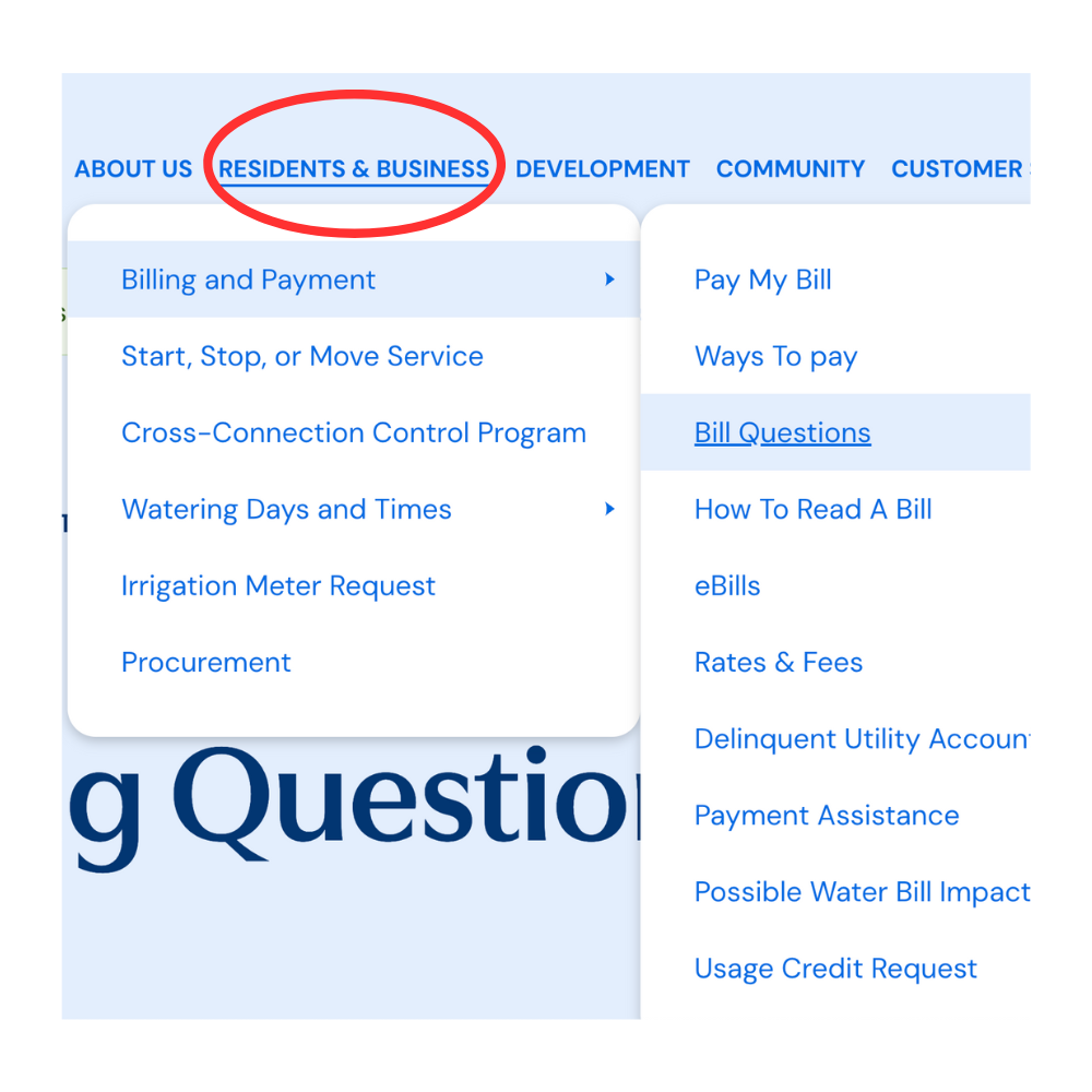 Image showing the location of the Bill Questions feature in the Quick Links section of the website's homepage.