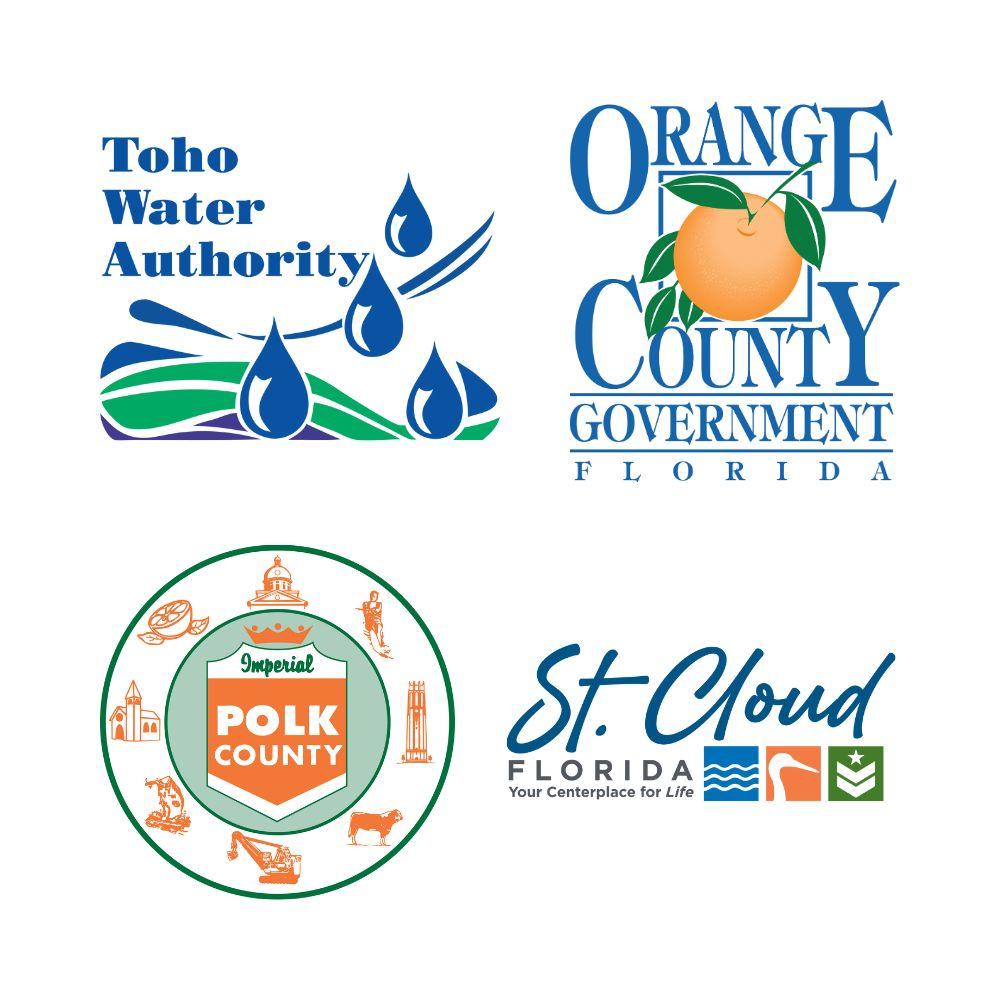 image shows the logos of Toho Water, Orange County Polk County and the City of St. Cloud.