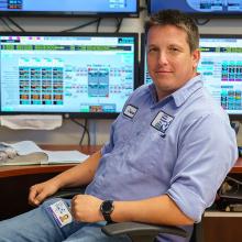 Image of water plant operator in SCADA room. 